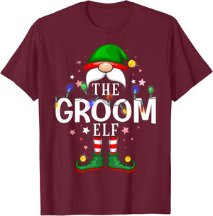 The Groom Elf Christmas Family Pajama Party T-Shirt - T-Shirt | Maroon
