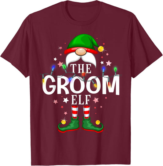 The Groom Elf Christmas Family Pajama Party T-Shirt - T-Shirt | Maroon