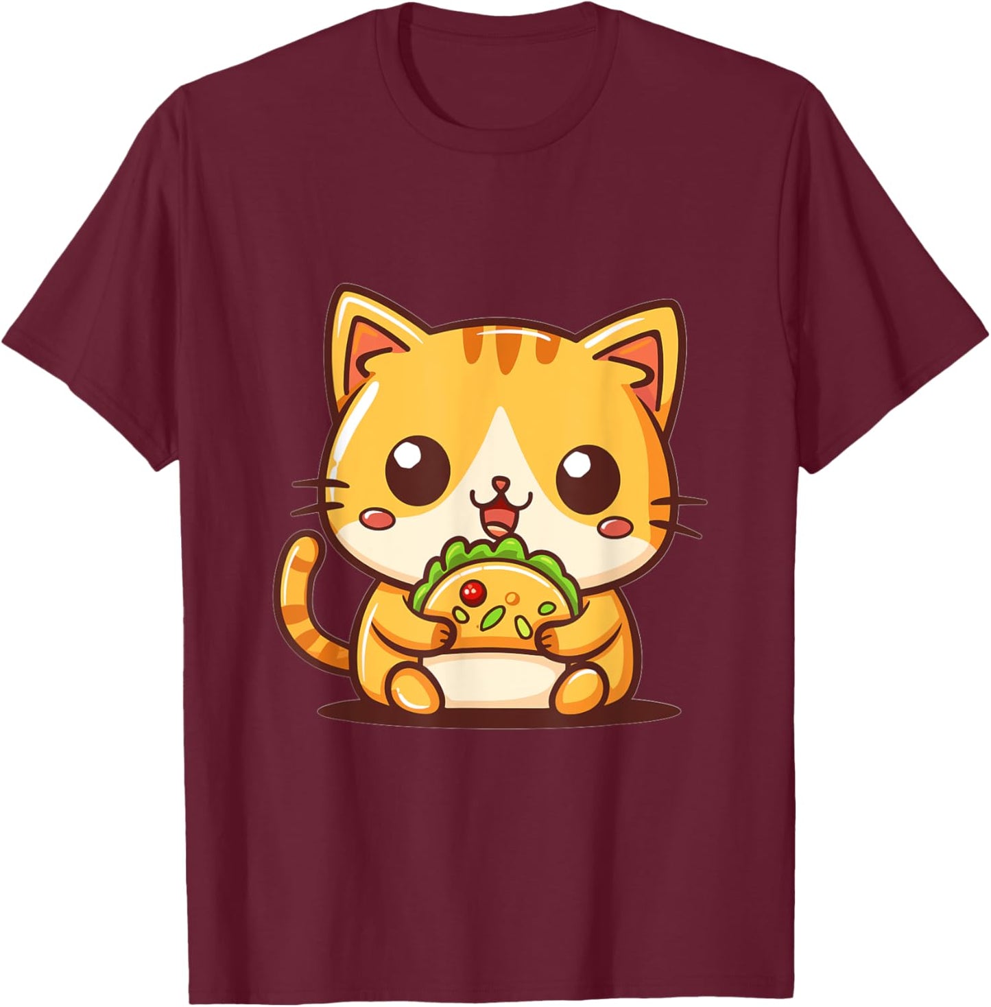 Funny Cat Kitten eating taco Graphic Women Girls Kids T-Shirt - T-Shirt | Maroon
