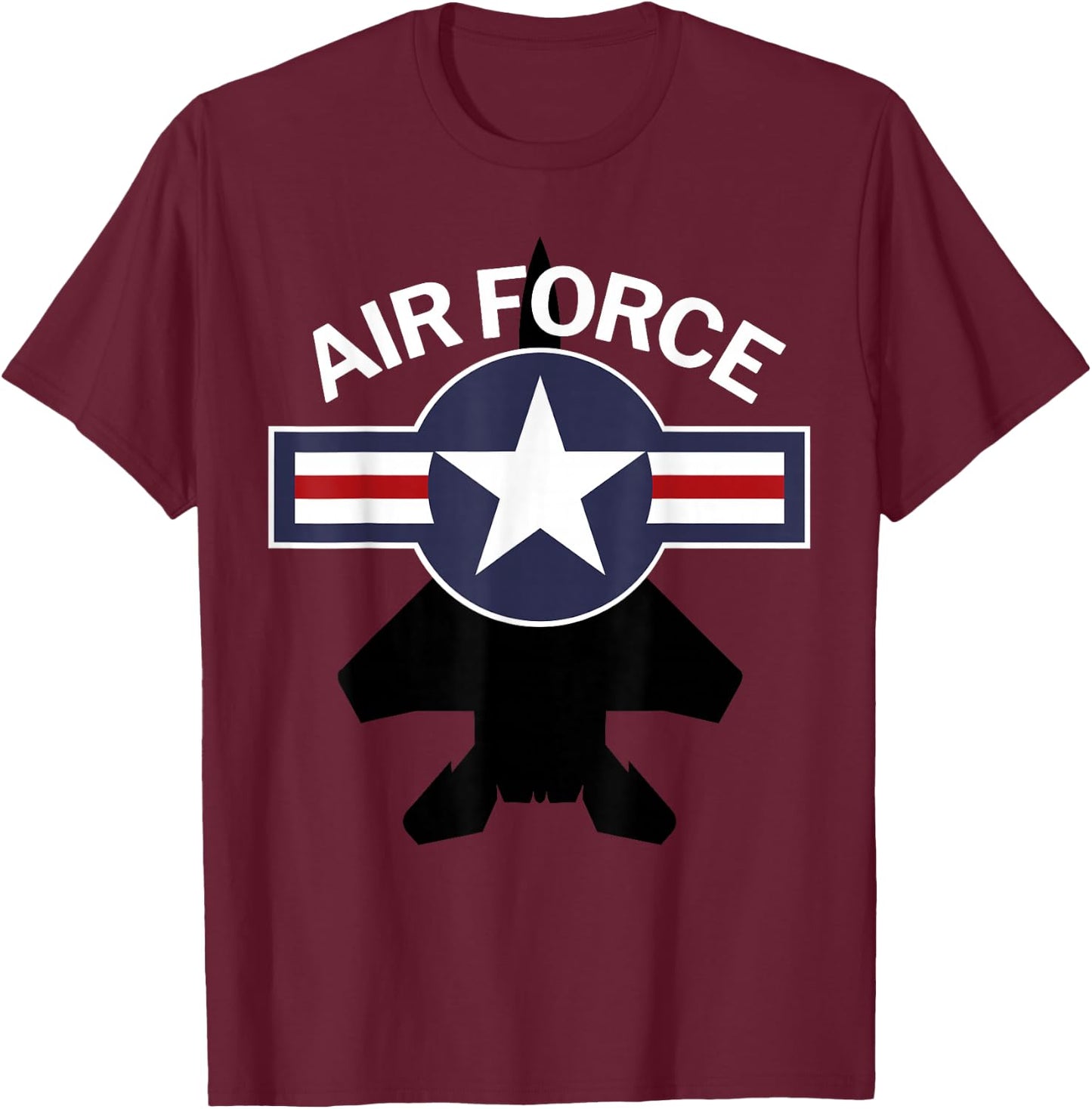 Air Force with F15 Jet and Vintage Roundel Small T-Shirt - T-Shirt | Maroon