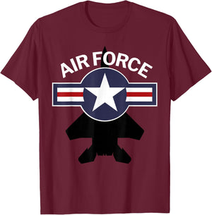 Air Force with F15 Jet and Vintage Roundel Small T-Shirt - T-Shirt | Maroon