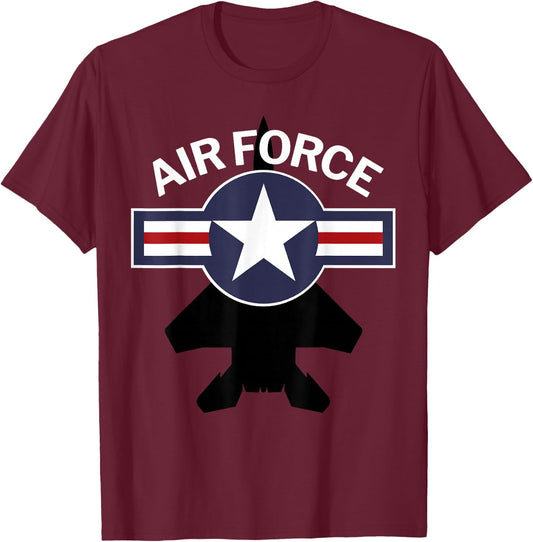 Air Force with F15 Jet and Vintage Roundel Small T-Shirt - T-Shirt | Maroon