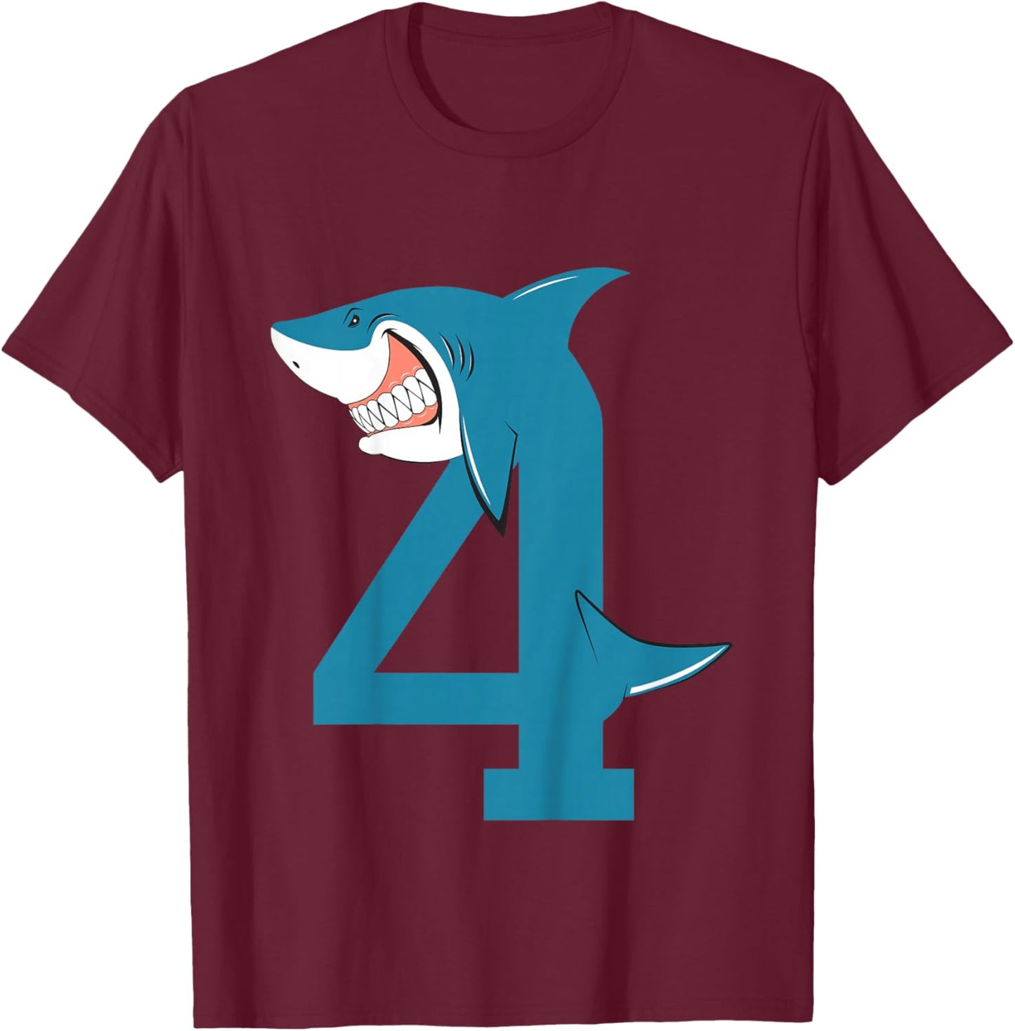 Shark 4th Birthday Shirt Boy Girl Gift 4 Year Old T-Shirt - T-Shirt | Maroon