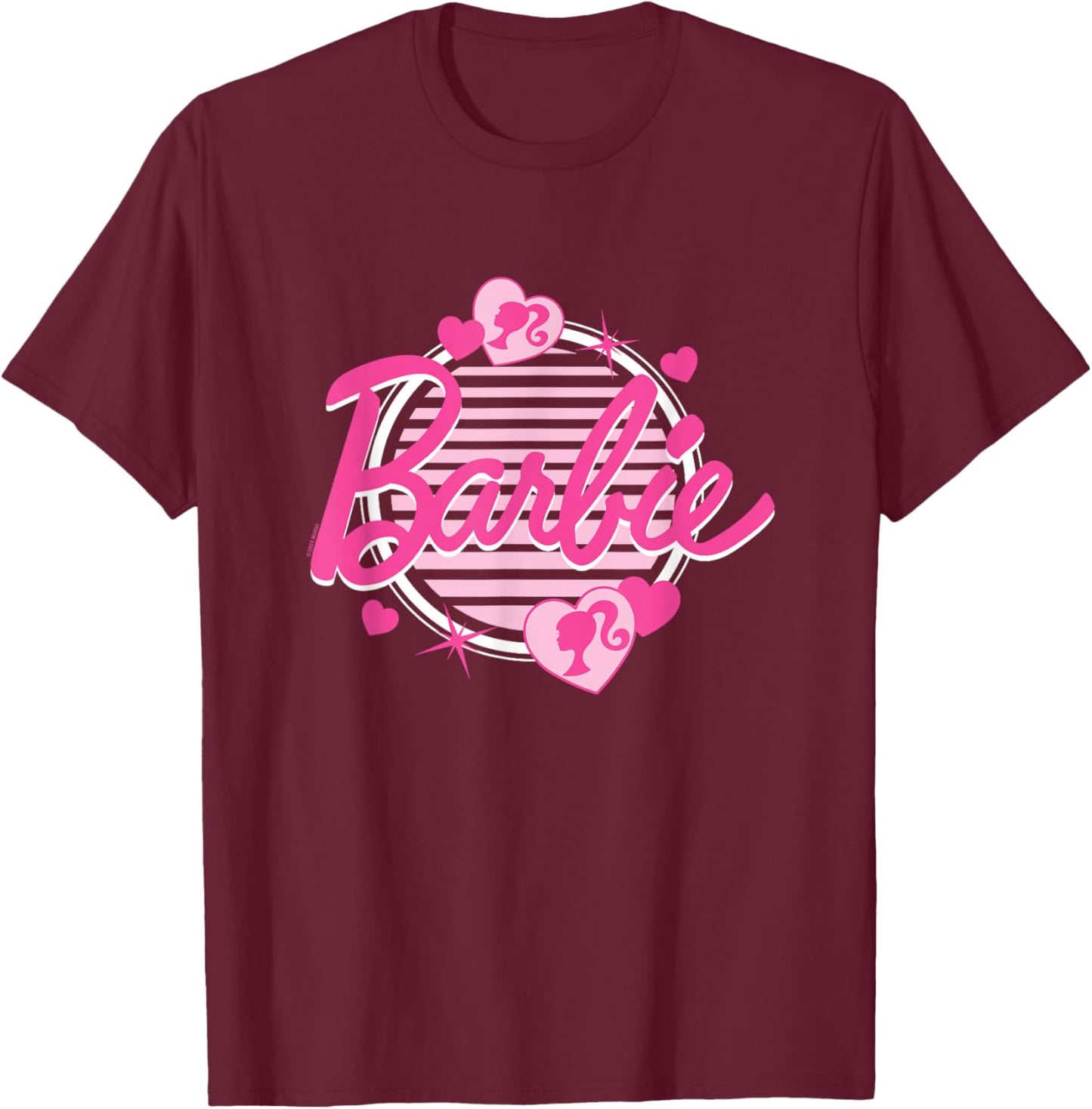Barbie - Pinkes Logo mit Herzen T-Shirt - T-Shirt | Maroon