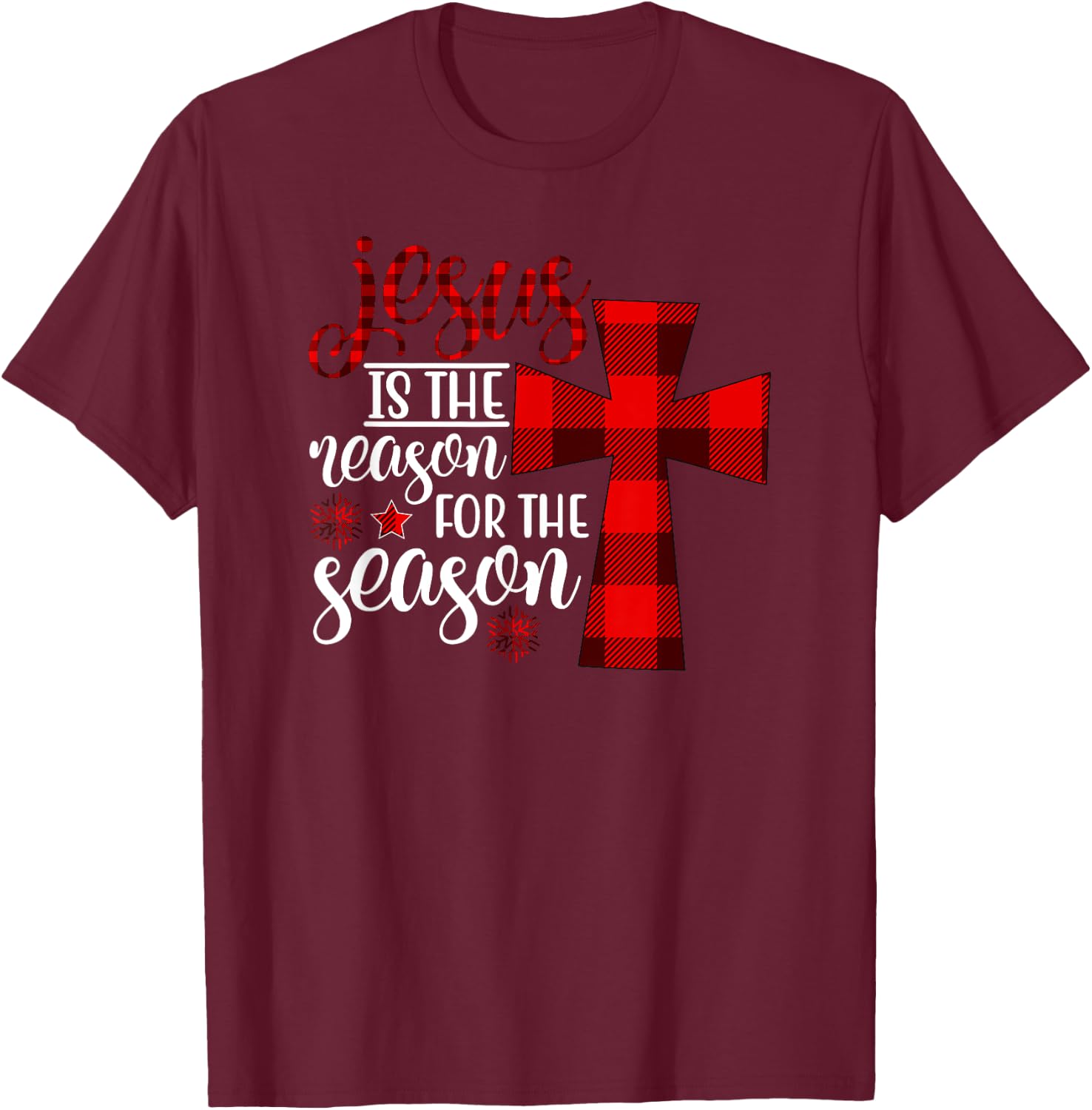 Christmas Jesus Cross Family Gifts Jesus is the Reason for the Season - Adult - Black - Short Sleeve - Classic Fit - Small T-Shirt - T-Shirt | Maroon