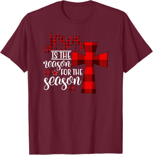 Christmas Jesus Cross Family Gifts Jesus is the Reason for the Season - Adult - Black - Short Sleeve - Classic Fit - Small T-Shirt - T-Shirt | Maroon