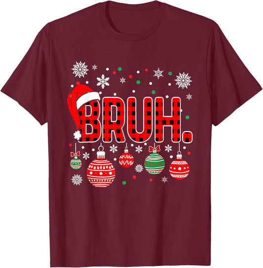 Bruh Funny Christmas Plaid Teens Boys Kids Xmas Pajamas T-Shirt - T-Shirt | Maroon