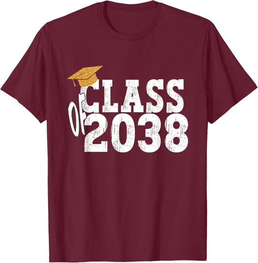 Class of 2038 Grow With Me Boy Girl First Day of Graduation T-Shirt - T-Shirt | Maroon