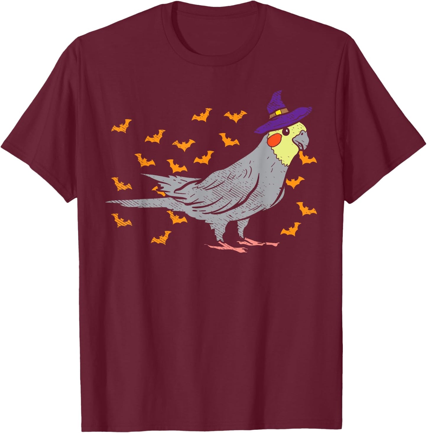 Cockatiel Bird Witch Hat Halloween Animal Lover Gift T-Shirt - T-Shirt | Maroon