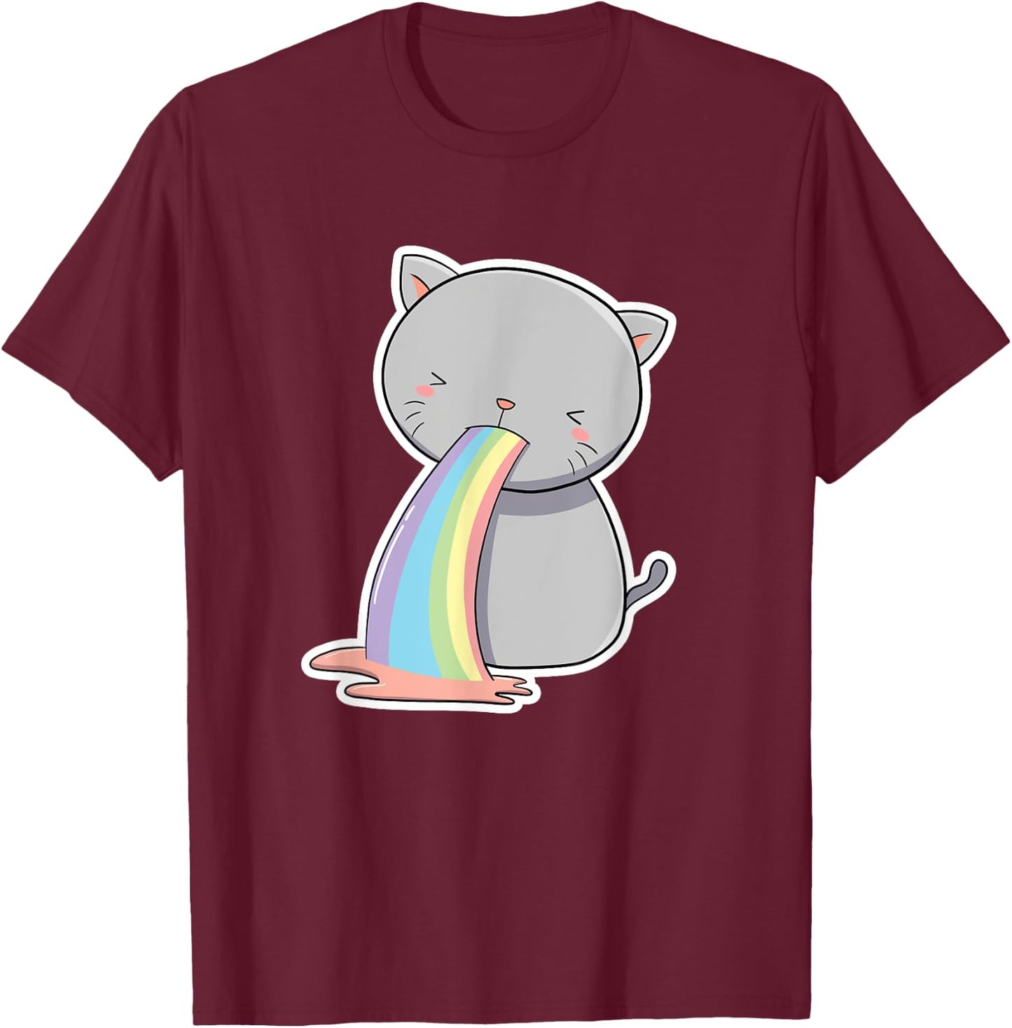 Cat Throwing Up Rainbow Funny Vomiting Kitty Lover Drawing T-Shirt - T-Shirt | Maroon