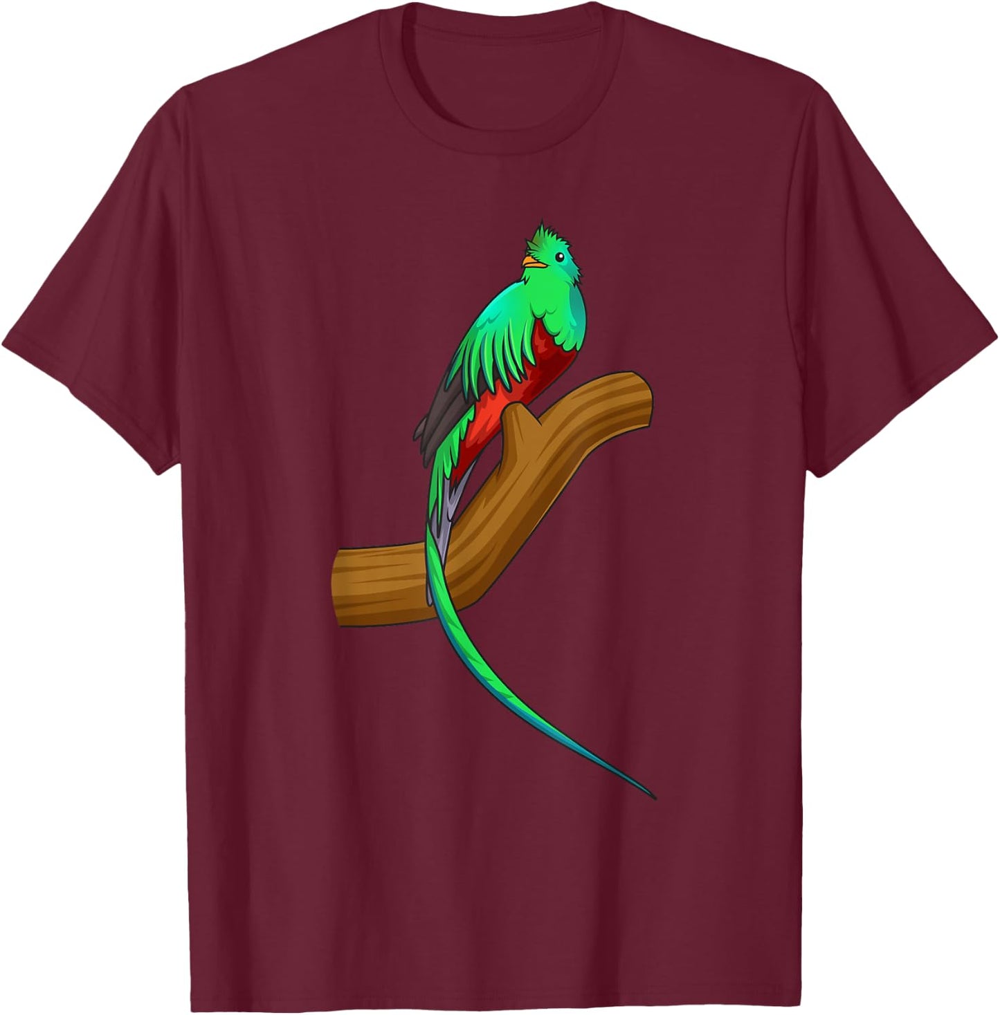 Resplendent Quetzal sitting on a Tree Branch Cute Beautiful T-Shirt - T-Shirt | Maroon
