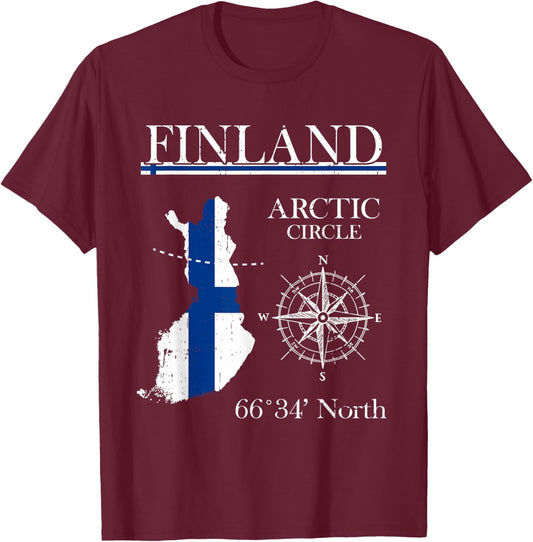 Finland Arctic Circle - Adventure - Suomi Finnish Flag T-Shirt - T-Shirt | Maroon