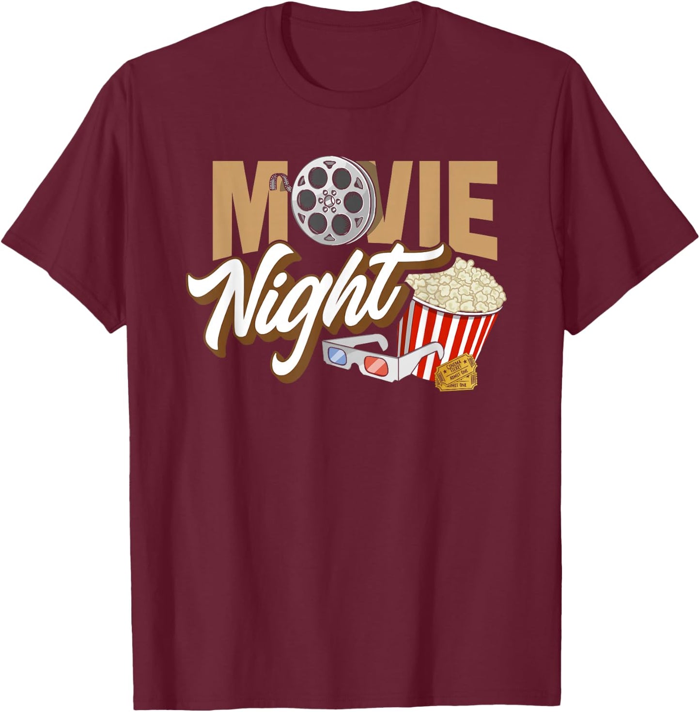 Movie Night - Popcorn Movies Cinema Family T-Shirt - T-Shirt | Maroon