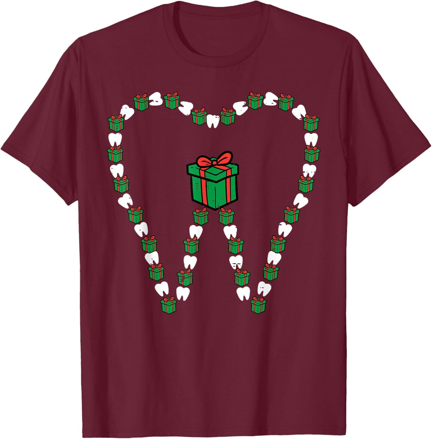 Christmas Tooth Cute Xmas Teeth Dental Hygiene Dentist Women T-Shirt - T-Shirt | Maroon