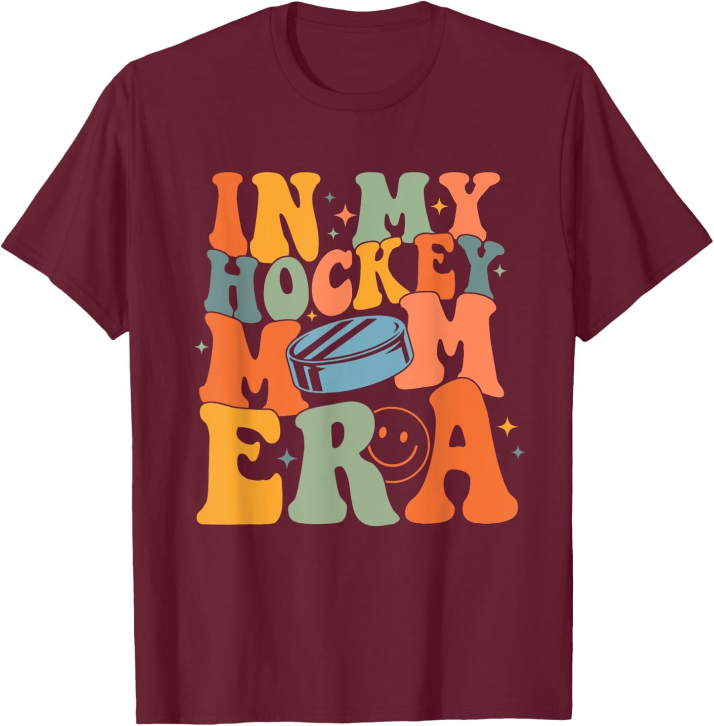 In My Hockey Mom Era Mama Mother Funny Retro Game Day Sport T-Shirt - T-Shirt | Maroon