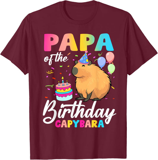 Papa Of The Birthday Capybara Girl Bday Party Family T-Shirt - T-Shirt | Maroon