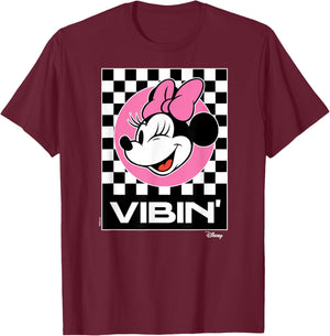 Minnie Mouse - Vibin Retro Checkered Background T-Shirt - T-Shirt | Maroon
