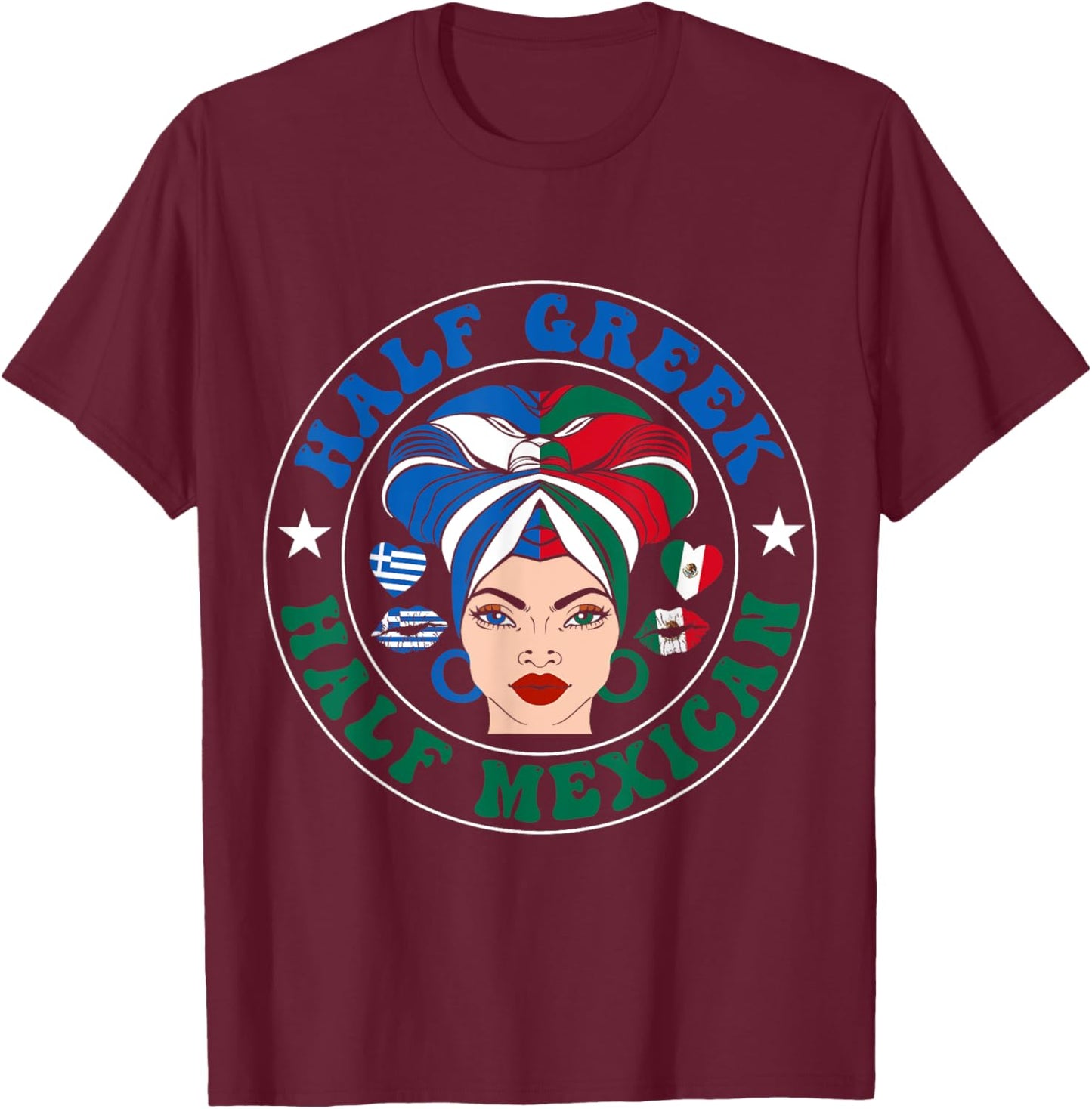 Half Greek Half Mexican Greece Mexico Flag Roots Women Girls T-Shirt - T-Shirt | Maroon