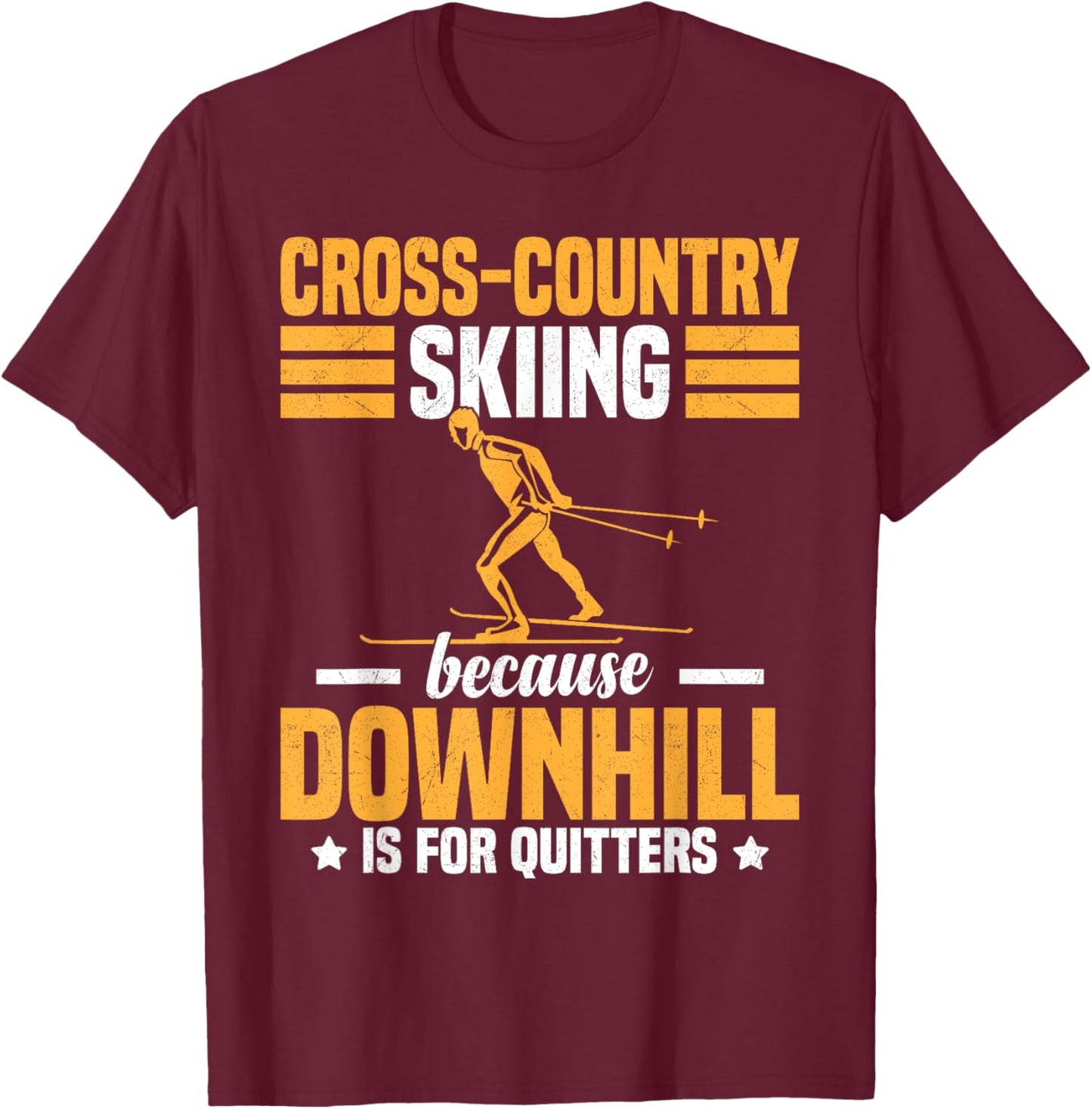 Funny Winter Sport Snow Cross-Country Skiing appearel T-Shirt - T-Shirt | Maroon