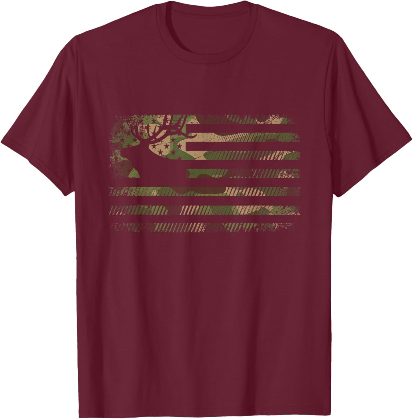American Flag Camouflage Outdoor Antlers Elk Deer Women Kids Men T-Shirt - T-Shirt | Maroon
