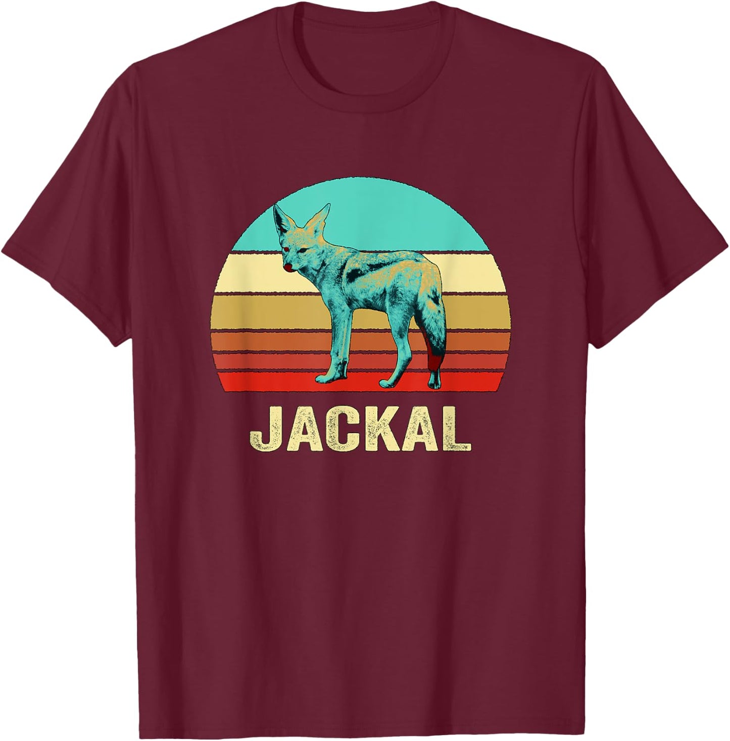 Vintage Retro Style Sunset Jackal T-Shirt - T-Shirt | Maroon