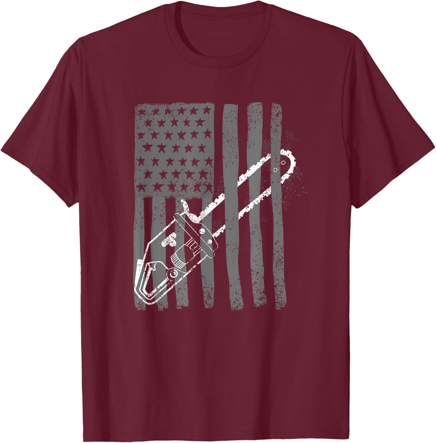 Vintage US Flag Chainsaw | Cute Woodworker Funny Logger Gift T-Shirt - T-Shirt | Maroon