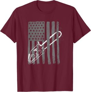 Vintage US Flag Chainsaw | Cute Woodworker Funny Logger Gift T-Shirt - T-Shirt | Maroon