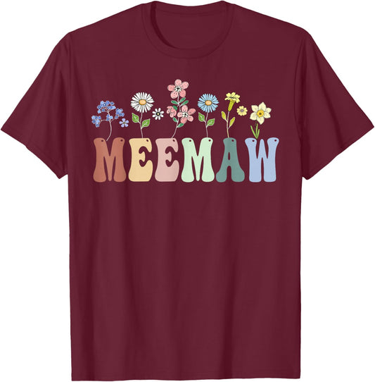 Meemaw Gifts Women Wildflower Floral Design Meemaw T-Shirt - T-Shirt | Maroon