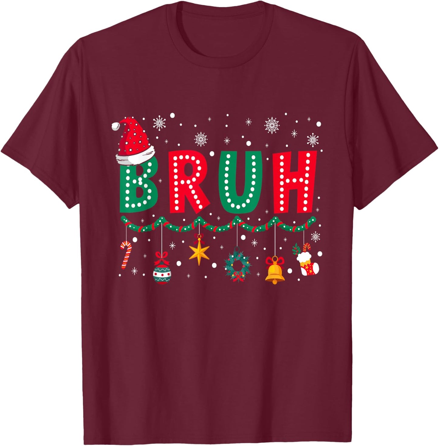 Bruh Christmas Funny Slang Meme Xmas Pajamas Boys Teens Men T-Shirt - T-Shirt | Maroon