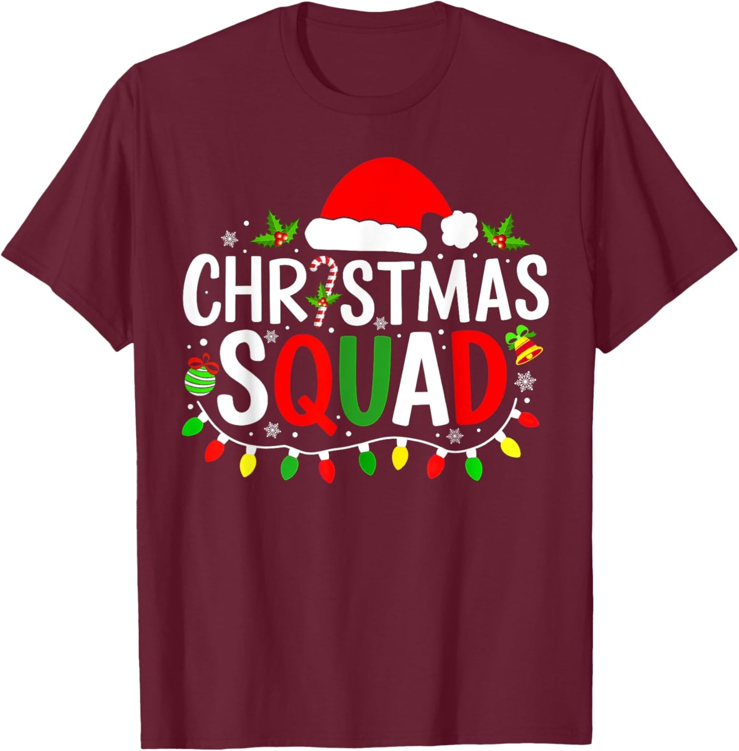 Christmas Squad Matching Pajamas Men Women Xmas Lights T-Shirt - T-Shirt | Maroon