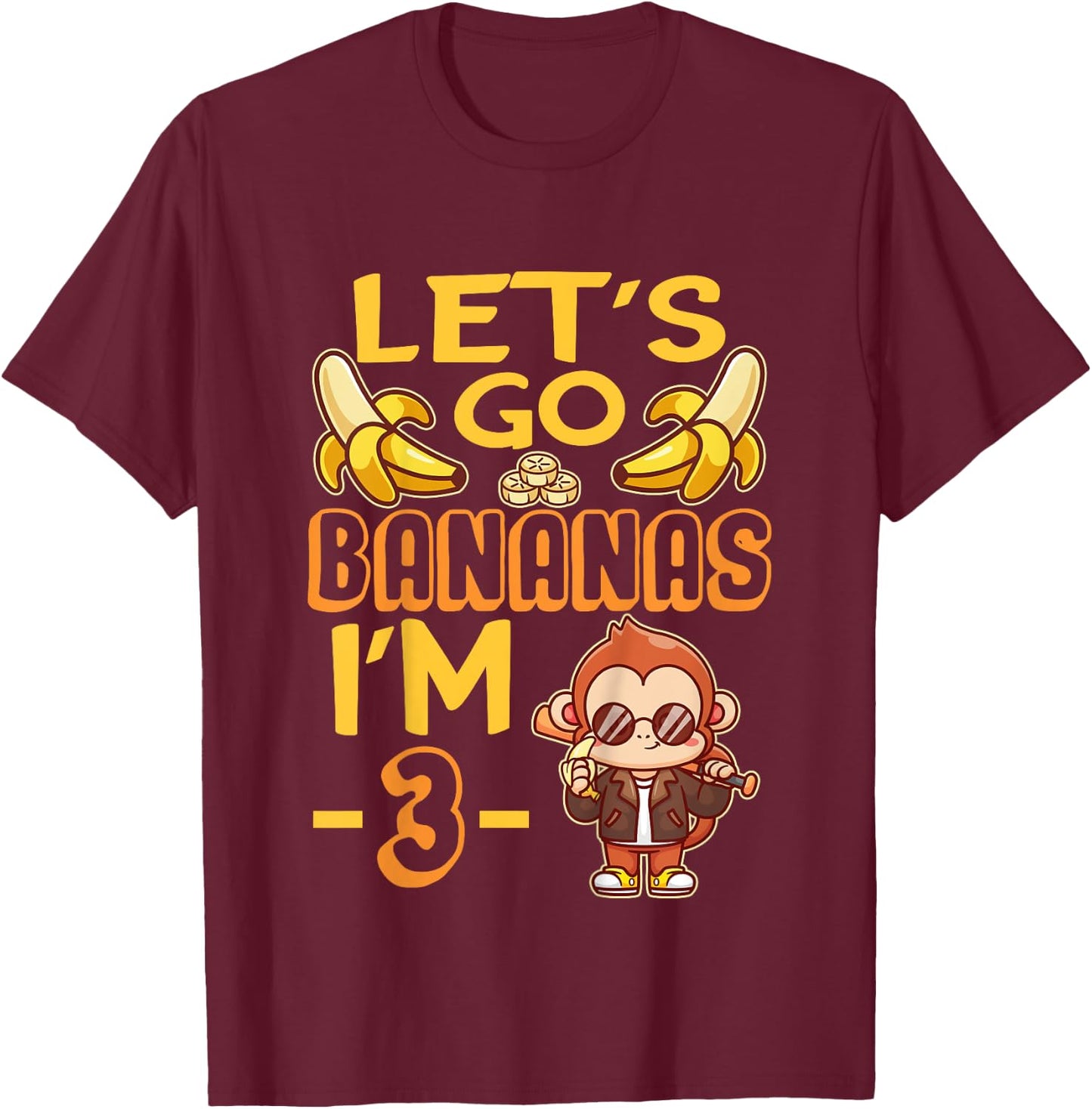 Let's Go Bananas I'm 3 Zoo Jungle Safari 3rd Birthday T-Shirt - T-Shirt | Maroon