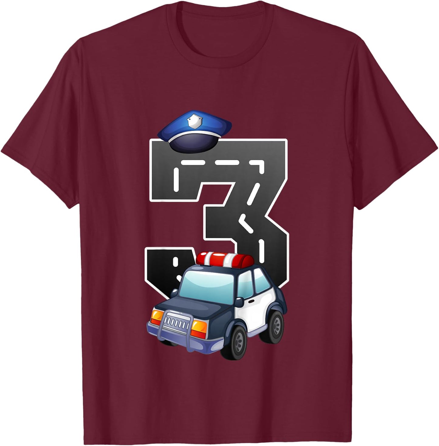 3rd Birthday Police Car 3 Years Birthday Gift T-Shirt - T-Shirt | Maroon