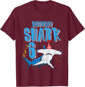 Kids Boys Birthday Shark Shirt for 6 Year Old Hammerhead Shark T-Shirt - T-Shirt | Maroon