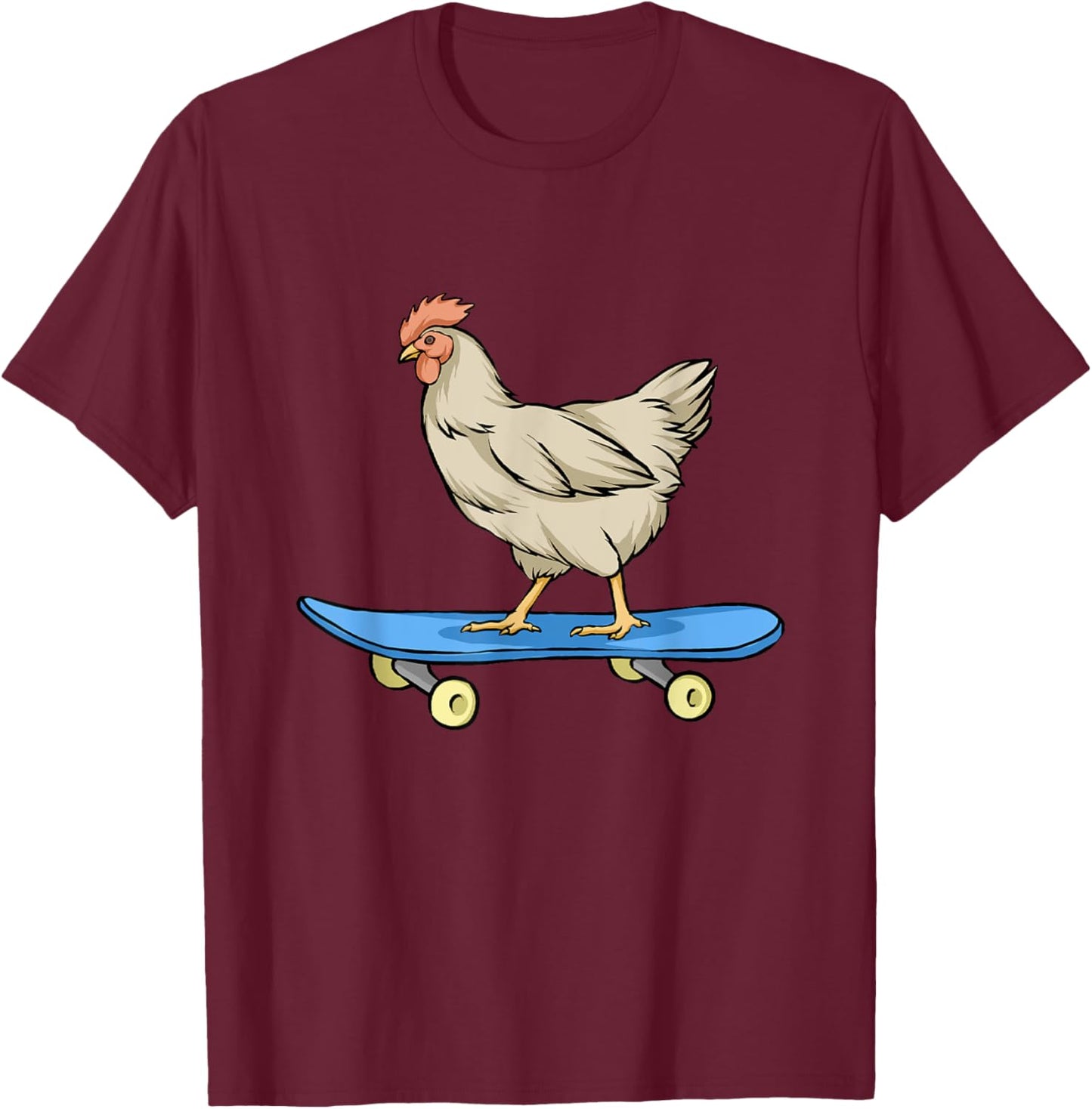 Chicken Riding A Skateboard Chickens T-Shirt - T-Shirt | Maroon