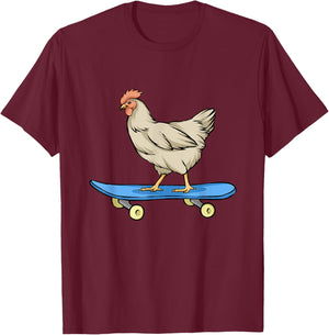Chicken Riding A Skateboard Chickens T-Shirt - T-Shirt | Maroon