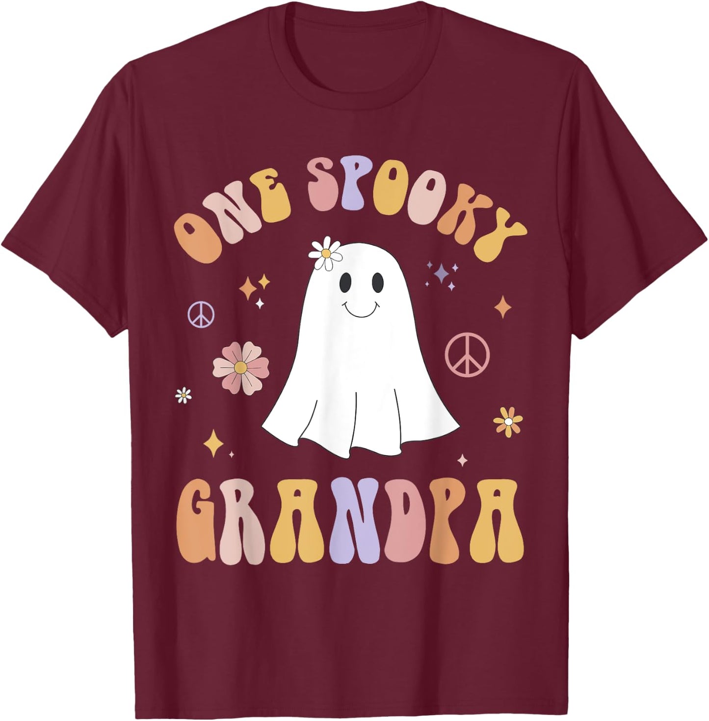One Spooky Grandpa First Birthday Retro Halloween Ghost Boo T-Shirt - T-Shirt | Maroon