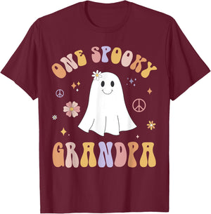 One Spooky Grandpa First Birthday Retro Halloween Ghost Boo T-Shirt - T-Shirt | Maroon