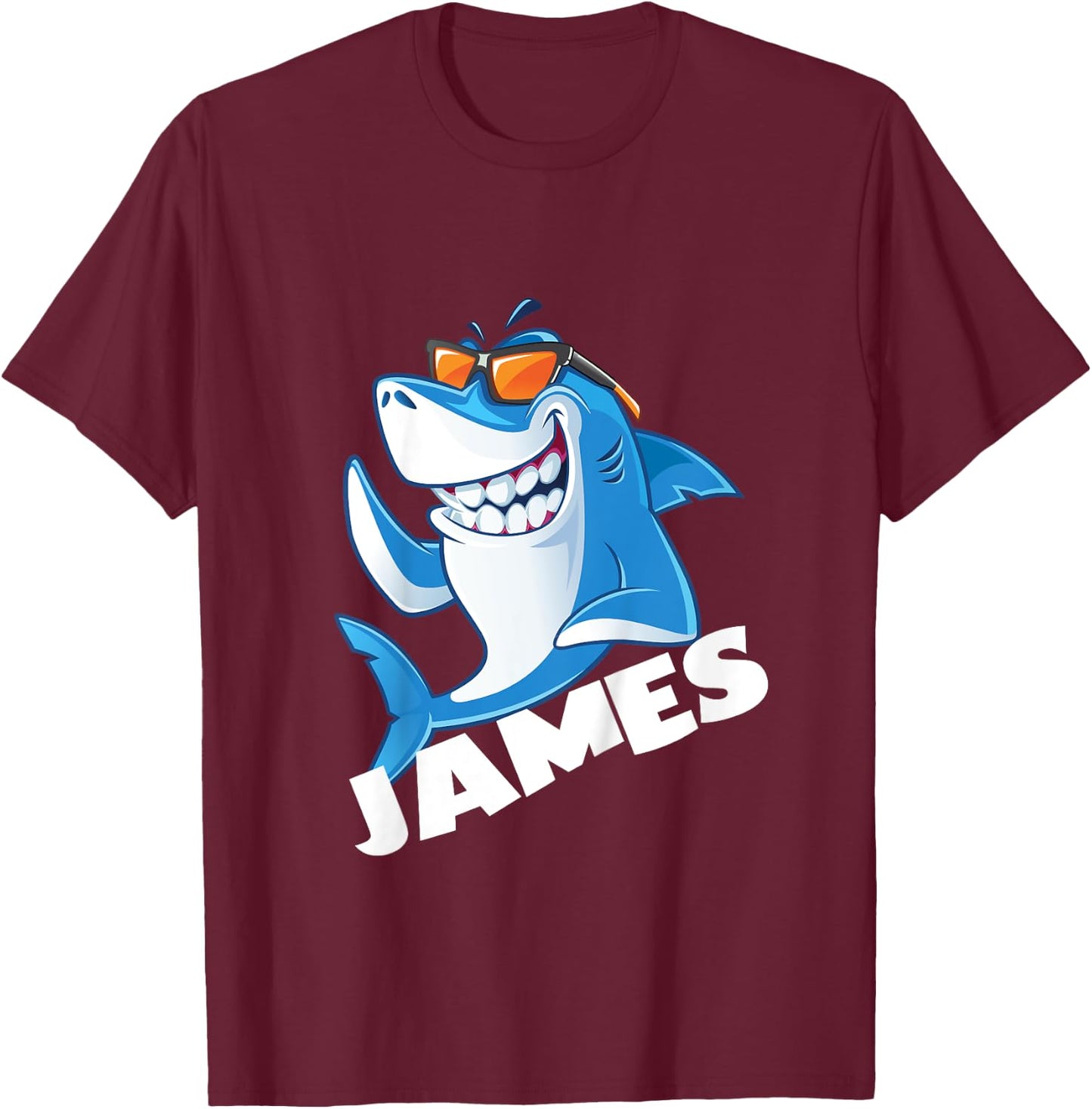 Kids Shark Name James Boys T-Shirt - T-Shirt | Maroon
