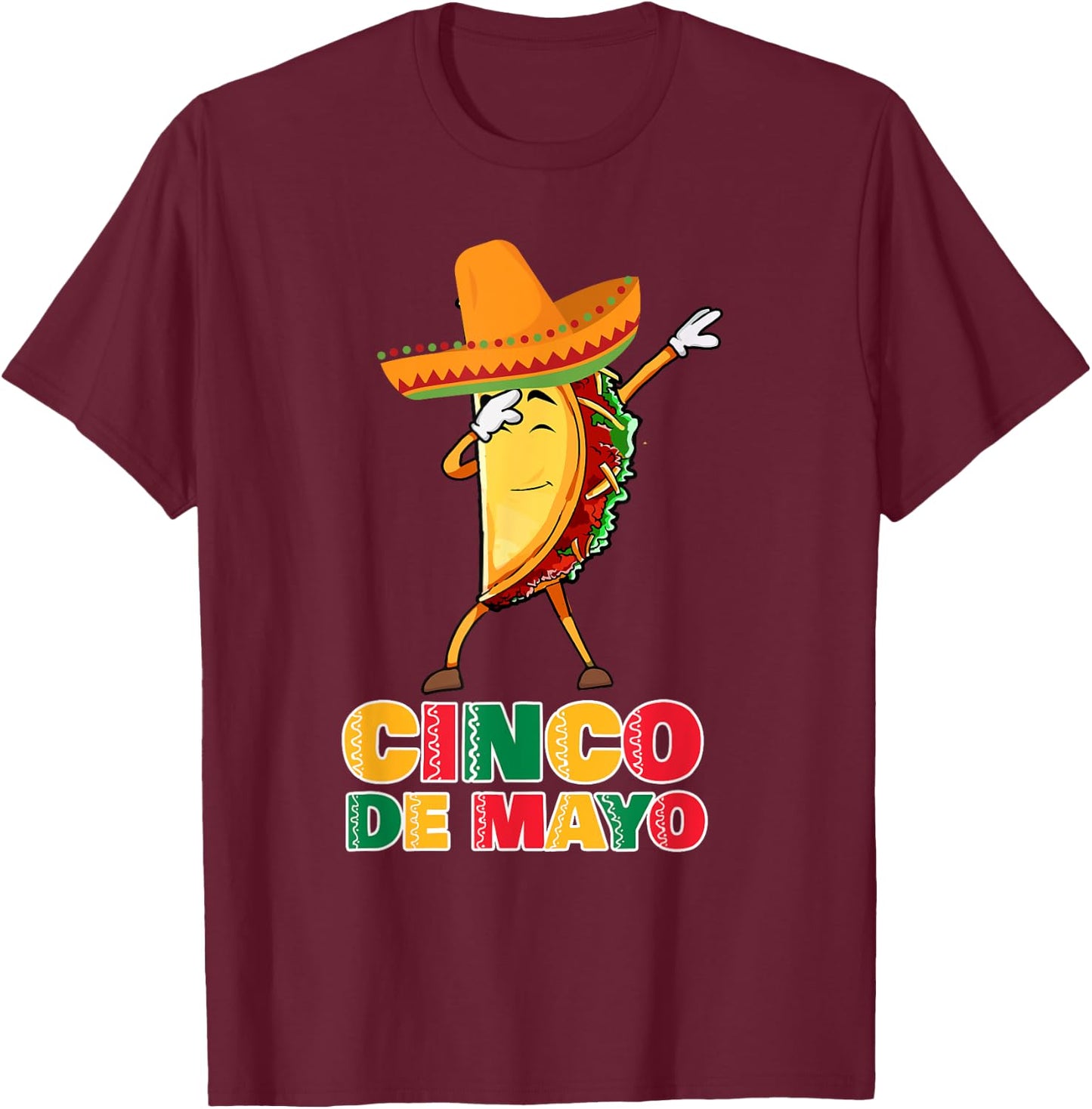 Funny Dabbing Taco Sombrero Kids Party Fiesta Cinco de Mayo T-Shirt - T-Shirt | Maroon