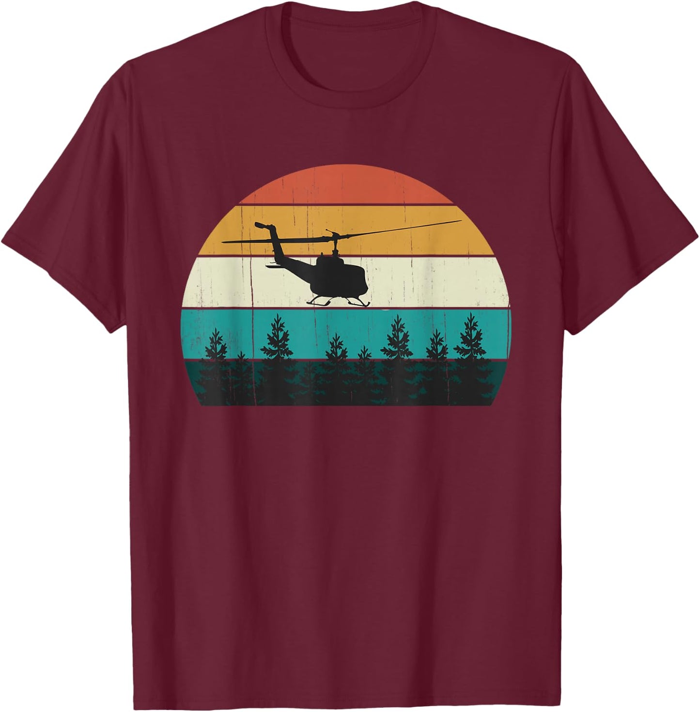 Retro Helicopter Pilot: Vintage Sunset: Chopper / Rotorcraft T-Shirt - T-Shirt | Maroon