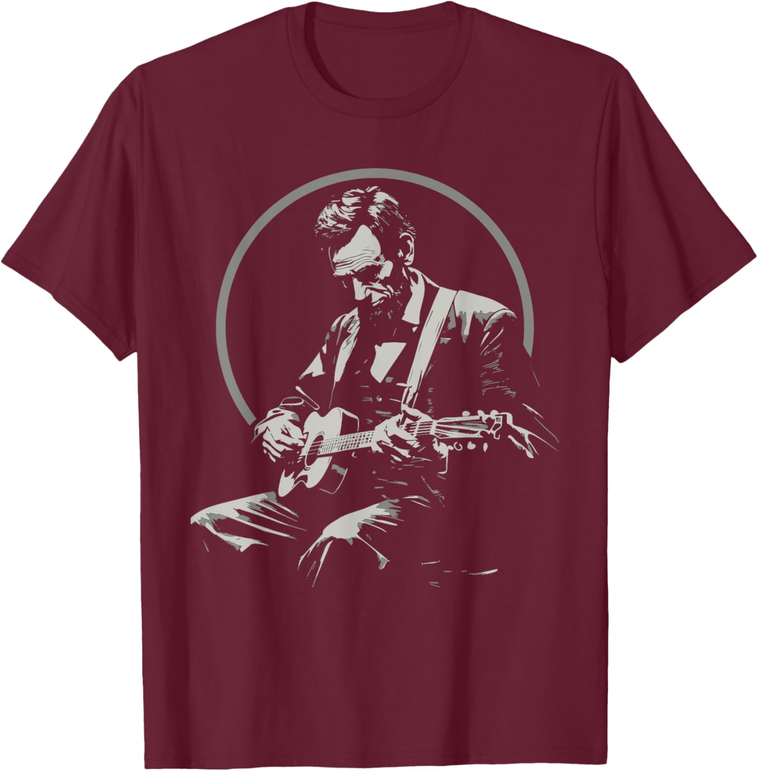 BluegrassGarage - Abraham Lincoln Playing Guitar Retro Music T-Shirt - T-Shirt | Maroon