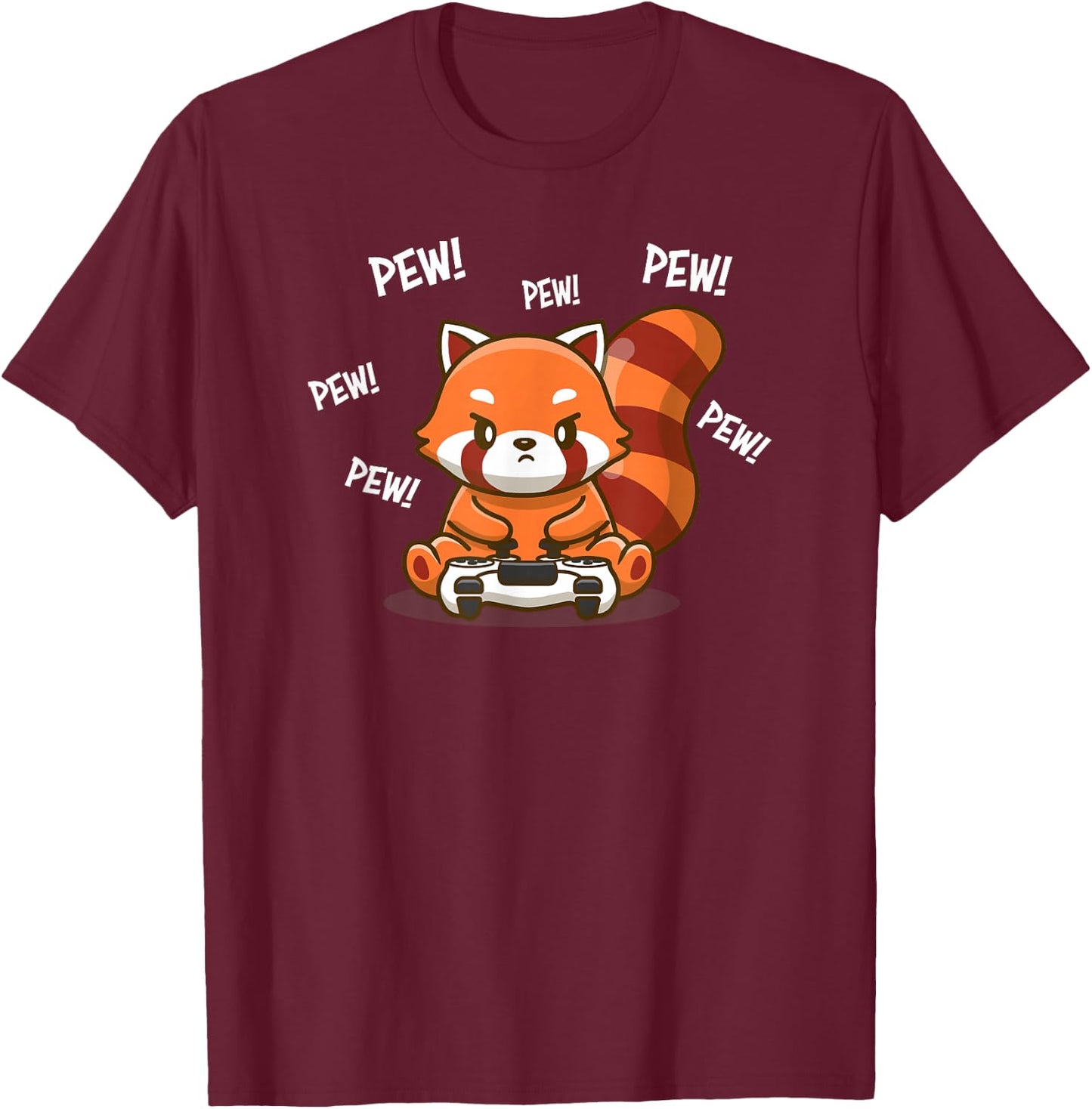 Cute Kawaii Video Gamer Red Panda Lover T-Shirt - T-Shirt | Maroon