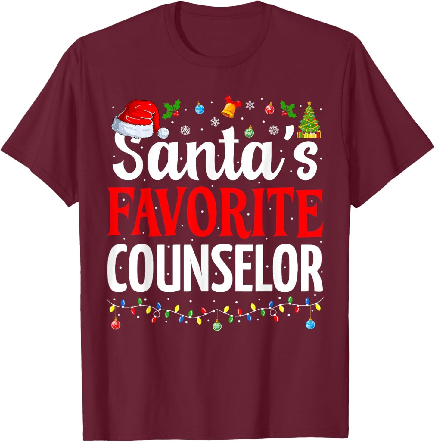 Santa’s Favorite Counselor Cool Christmas School Counselor T-Shirt - T-Shirt | Maroon
