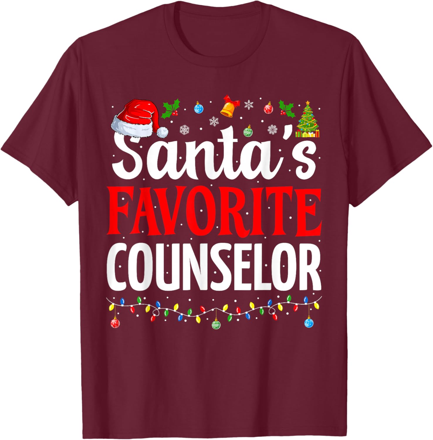 Santa’s Favorite Counselor Cool Christmas School Counselor T-Shirt - T-Shirt | Maroon