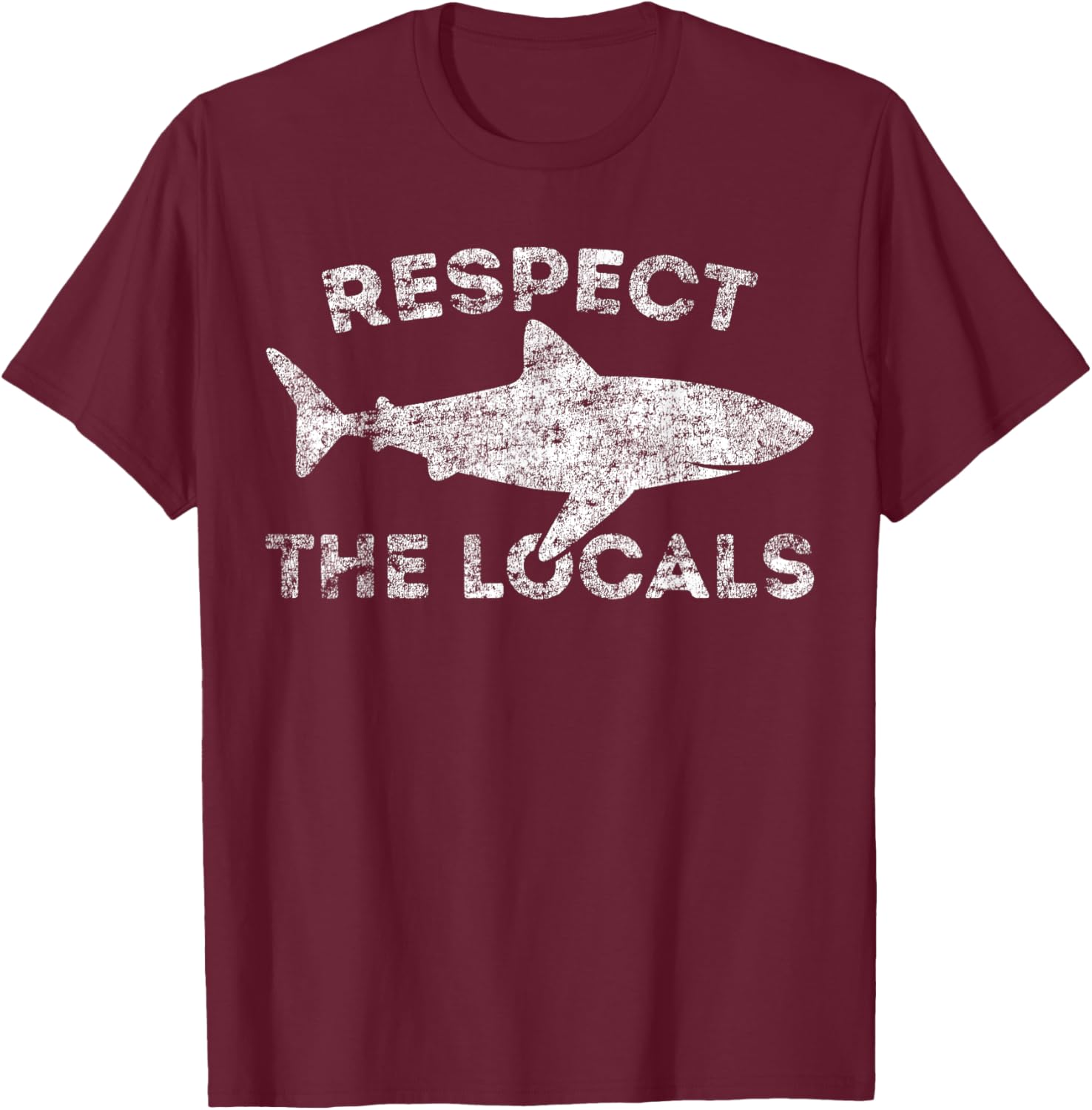 Funny Scuba Diving Respect Locals Vintage Distressed Shark T-Shirt - T-Shirt | Maroon