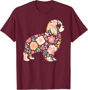 Cute FLower Cavalier King Charles Spaniel Mothers Day T-Shirt - T-Shirt | Maroon