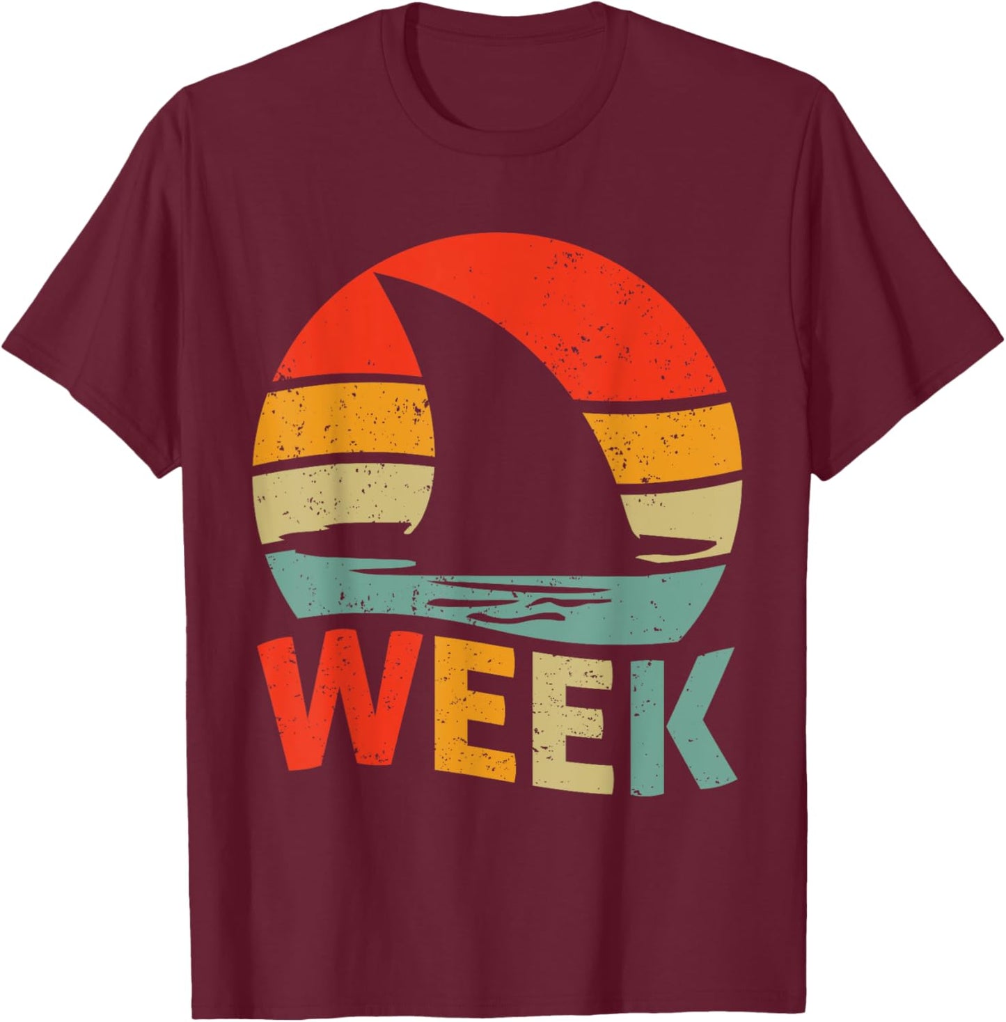 2025 Week Retro Shark Fin Lover Sea Ocean Animal Summer Trip Men Women Girls Kids T-Shirt - T-Shirt | Maroon