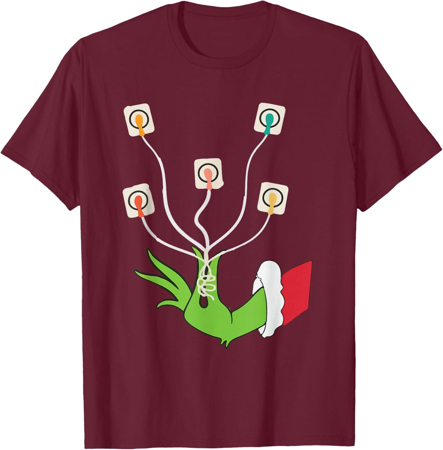 Funny Christmas Lights EKG Leads Cheat Sheet Nurse Christmas T-Shirt - T-Shirt | Maroon