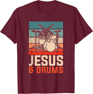 Christian Religious Drummer Gift Music Jesus T-Shirt - T-Shirt | Maroon