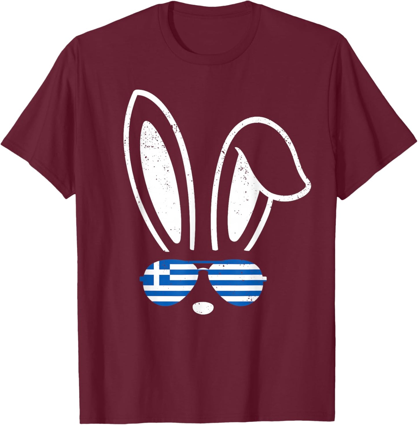 Bunny Ears Sunglasses Funny Easter 2026 Greece Flag Greek T-Shirt - T-Shirt | Maroon